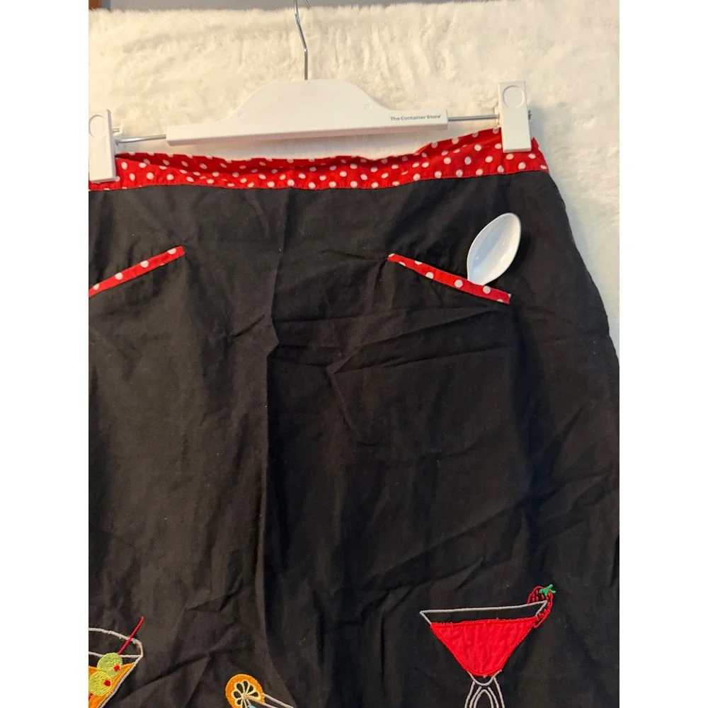 Sur La Table Black‎ Cotton Half Apron Cocktail Embroidery Polka Dot Ruffle Trim